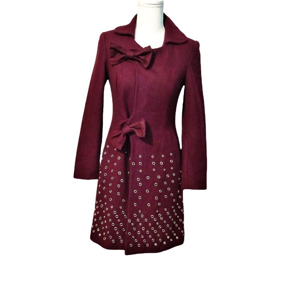 Escada Wool Evening Coat Burgundy Women's Coats Size 36 (eu)